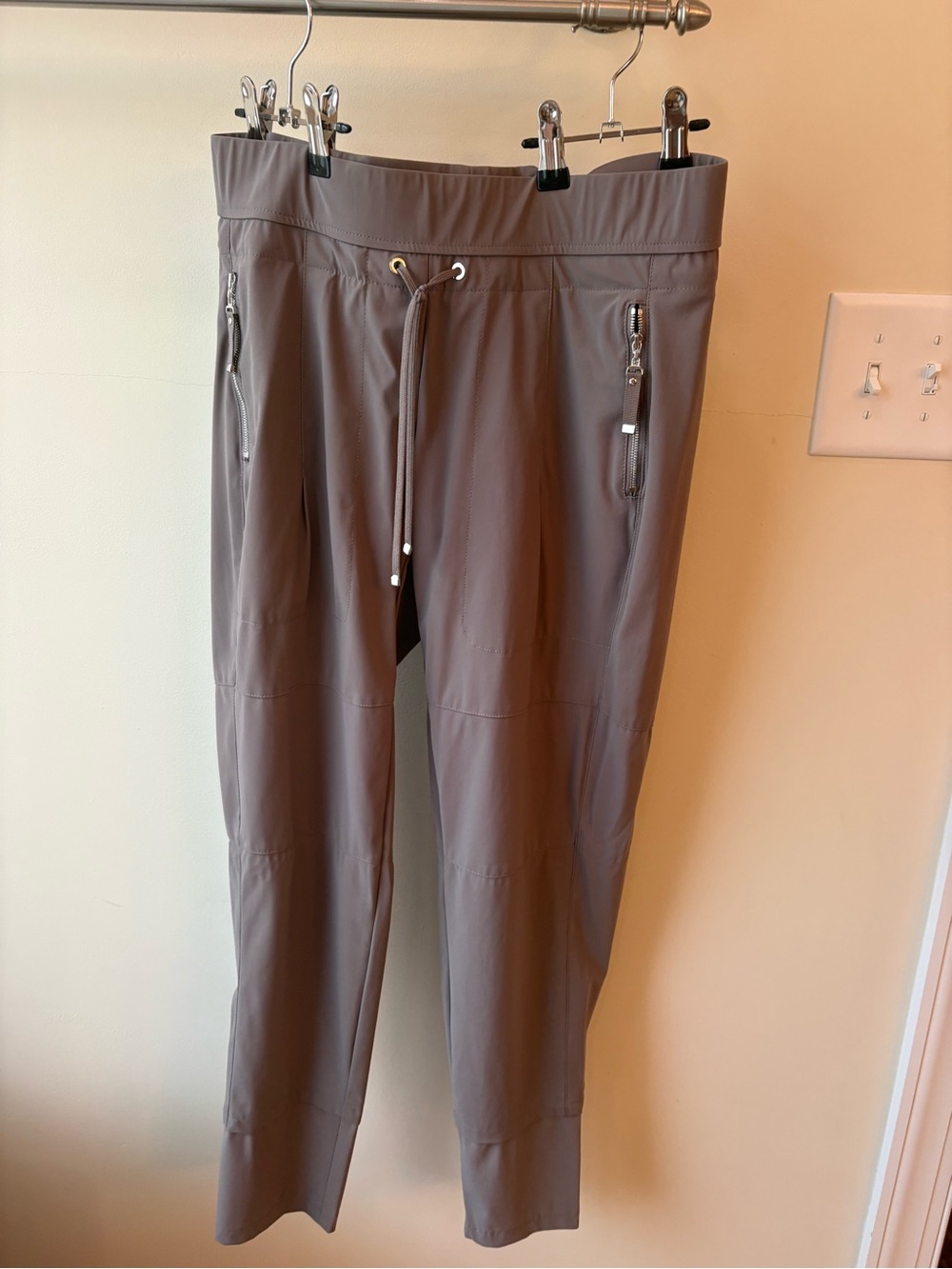RAFFAELLO ROSSI Candy Taupe Drawstring Track Pants with Zipper Pockets